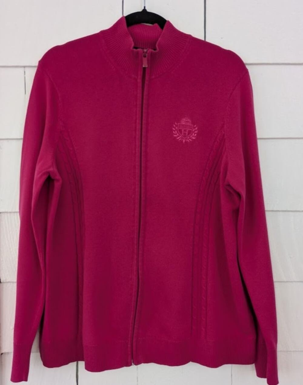 Tommy Hilfiger Women's 1X Pink Full Zip Cardigan Preppy Collegiate Career Barbie